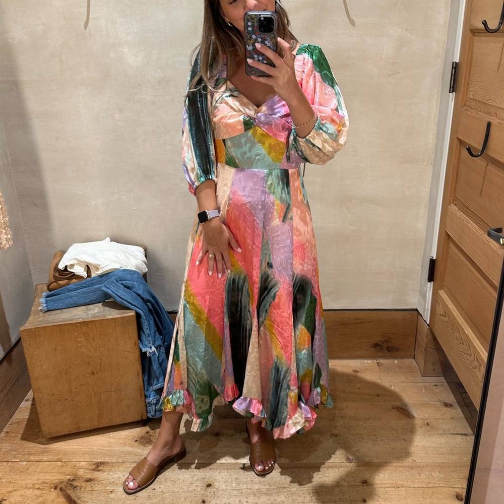 Hutch Printed Twist-Front Puff-Sleeve Ruffle-Hem Dress